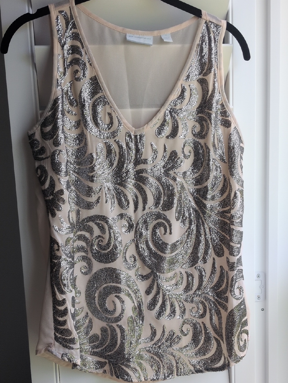 New York & Company Nude and Silver Sequin V-Neck Camisole